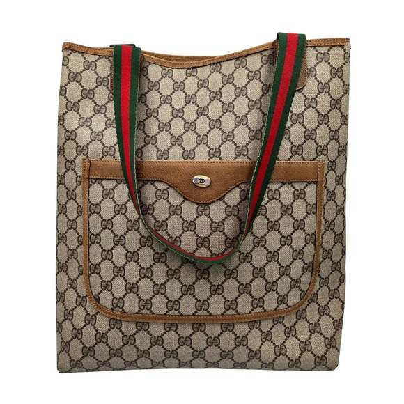 Vintage Gucci GG Monogram Tote Bag Handbag Purse with Pocket Classic - Picture 1 of 15